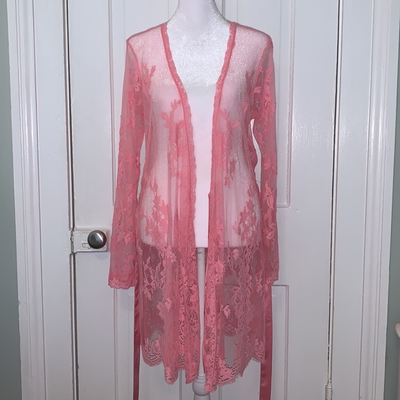 VICTORIAS SECRET PINK LACE ROBE WITH SASH BELT - Picture 10 of 15